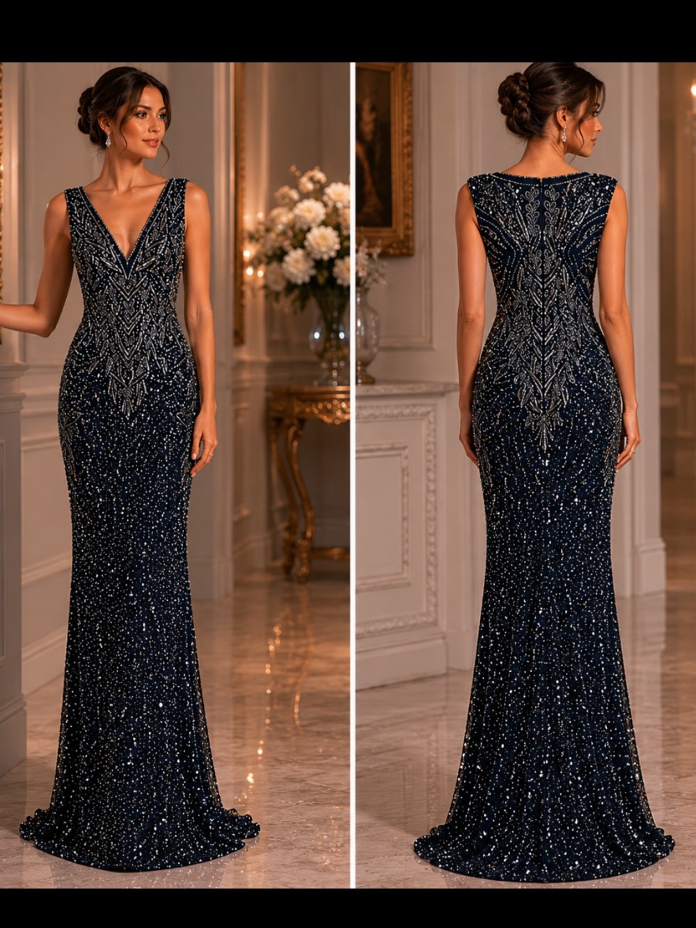 Aidan Mattox fully beaded sleeveless V-Neck long dress - Picture 1 of 13